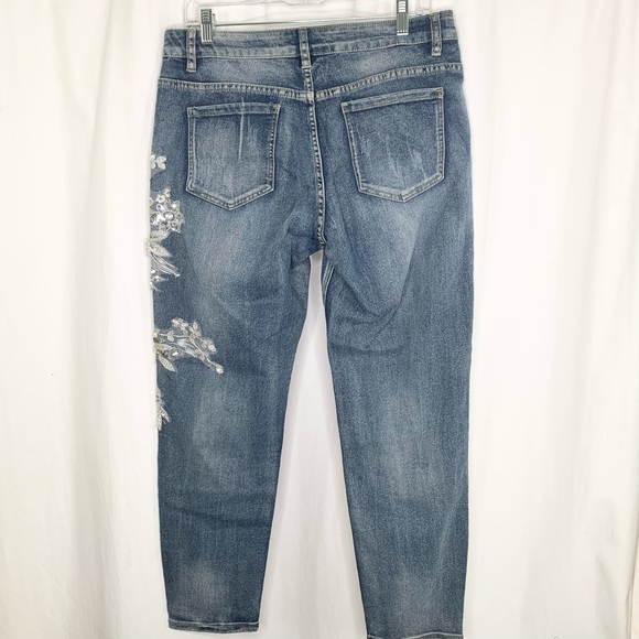 Juliette Jeans Embellished with Floral Sequins and Brushed with Silver Size 14 - Picture 6 of 8